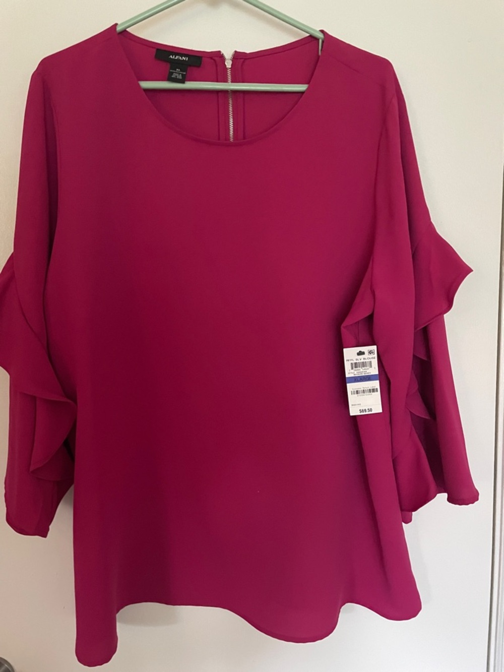 Alfani Ruffle-Sleeve Blouse - Magenta